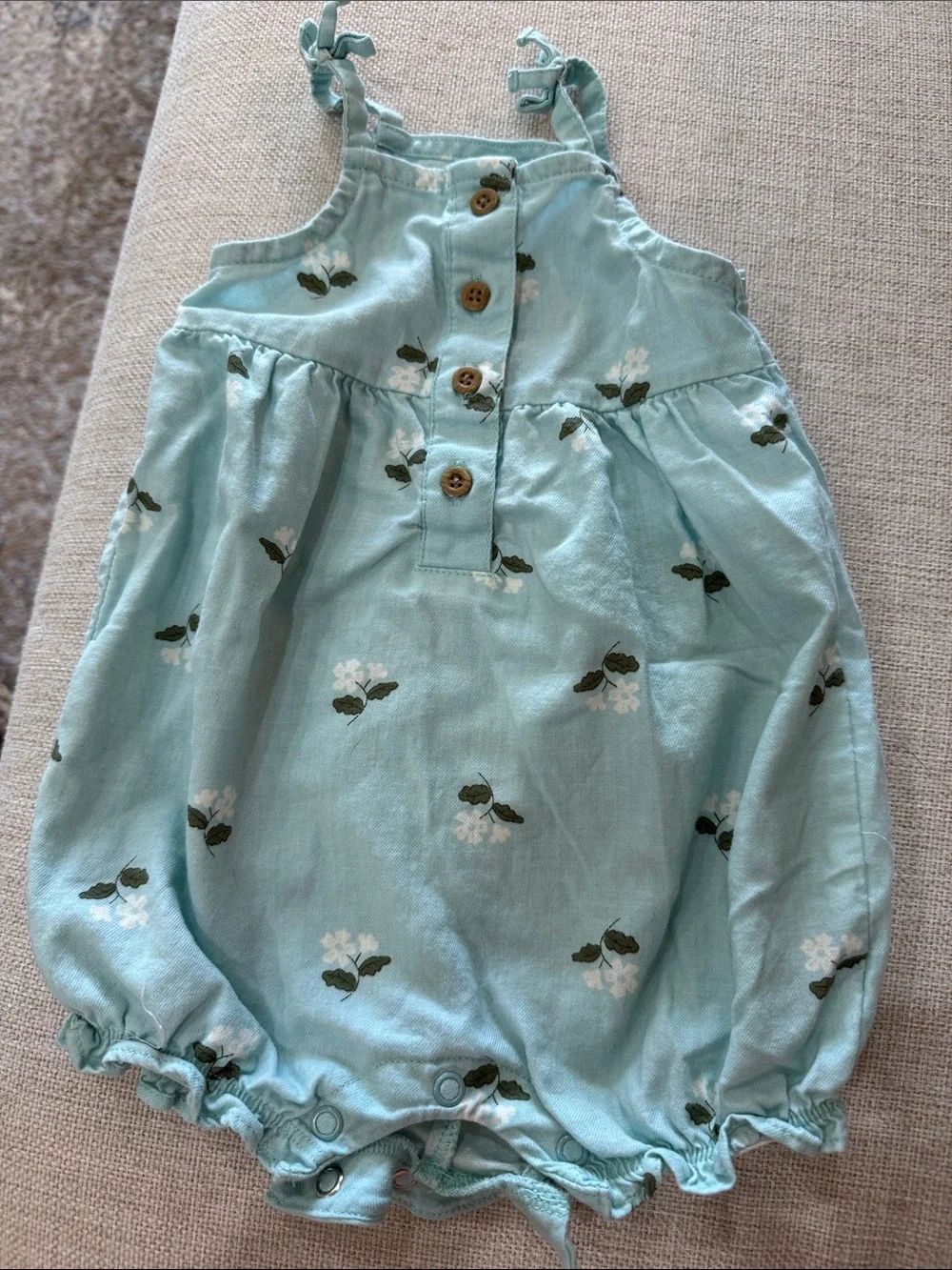 Carter's Light Aqua Floral Bubble Romper with Button Front